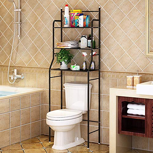 Drumm Multifunktionales Regal für Badezimmer, Regal, platzsparend, WC, Wäscherei, über Toiletten, 3 Ablagen aus Eisen, Handtuchhalter, Schwarz