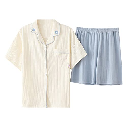 NP Summer Women Pajamas Set Sleepwear Short Sleeve Shorts Turn-down Collar