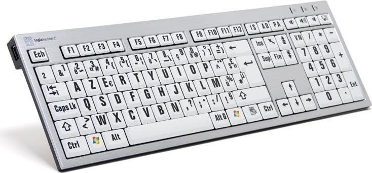 LogicKeyboard LKB-LPRNTBW-AJPU-FR Tastatur, XL-Print Slim Alu on (PC) Silber/Weiß/Schwarz