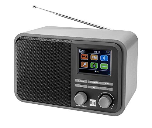 Dual DAB 51 Digitalradio mit Akku und Bluetooth, DAB+ / UKW, MP3, USB-/SD-Anschluss, Farbdisplay, AUX-In, Senderspeicher, Teleskopstabantenne, Grau