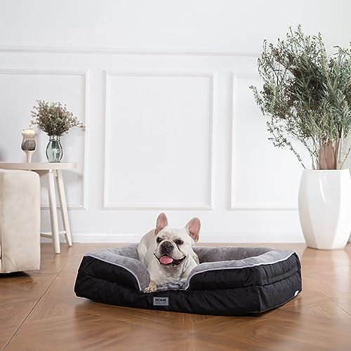 Home Deluxe - Orthopädisches Hundebett Scooby - Maße: 95 x 75 x 18 cm, Farbe: Schwarz/Grau, inkl. Tierdecke und Rugbyball, Baumwollfüllung, waschbarer Bezug I Hundebett Hundekissen Bett für Hunde