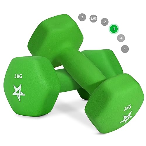 Yes4All Neoprene Dumbbell Pair 3KG Hand Weight Strength Training for Home Gym Fitness - 3KG Green