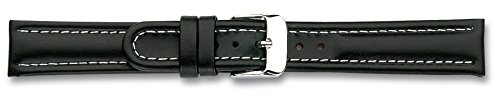 Eichmüller schwarzes 24mm Leder Uhren Armband Ersatzband mit weißer Naht