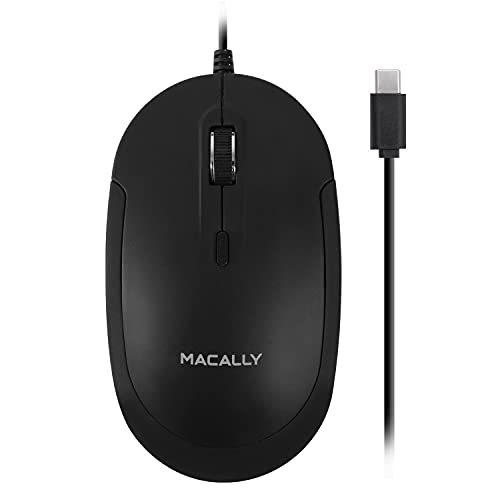 Macally Ucdynamouse-B, USB-C leise-klick Maus mit 3 Tasten und Scrollrad, optisch mit Kabel, schwarz