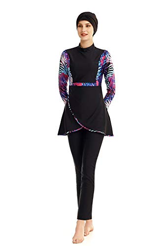 Muslimischen Damen Badeanzug Muslim Islamischen Full Cover Bescheidene Badebekleidung Modest Muslim Swimwear Beachwear Burkini (Asien M ~ EU-Größe 36-38, Hijab Connected-1)