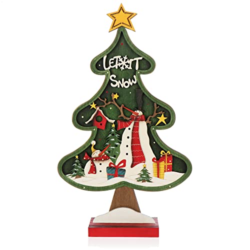 com-four® Dekorativer Aufsteller für Weihnachten - Weihnachtlicher Tannenbaum aus Holz - Weihnachtsbaum zum Dekorieren und Verschenken (01 Stück - Tanne grün 39cm)