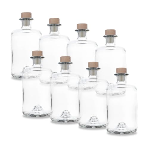 8 Glasflaschen mit Korken – Apothekerflasche 500ml (0,5l) verwendbar als Schnapsflaschen 500ml, Likörflaschen 500 ml oder als Leere Flaschen zum Befüllen 500 ml mit Spirituosen Aller Art