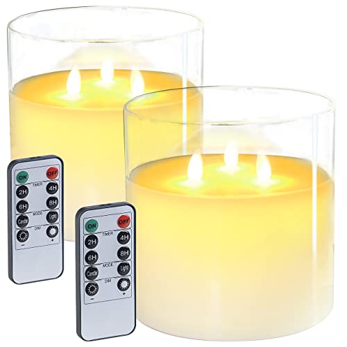Lunartec LED-Kerzen dimmbar: 2er-Set LED-Echtwachs-Kerzen im Windglas mit Fernbedienung (LED-Kerzen mit Ausschalt-Timer)