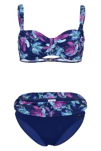 fashy Damen Bikini (80% PA Recycled), blau mit Blumen-Print