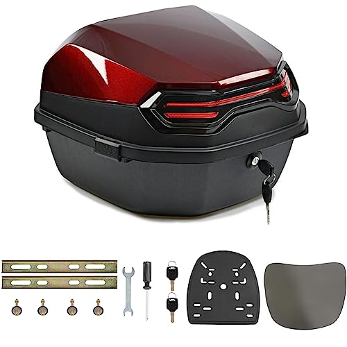 35L Motorrad Topcase für Roller Motorradkoffer Heckkoffer Kofferraum mit Rückenlehne Abschließbar Universal Wasserdicht Motorräder Heckbox für Moped/Mofa/Motorroller/Motorcycle,Red b,16*16*11in