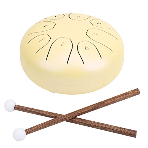 Lotus Hand Pan Drum, 8-Ton SD-5 Shuffle Steel Tongue Drum Handpan Drum C Key 5,5 Zoll Mini Drum für Mind Healing Yoga für Meditationsunterhaltung(Gelb)