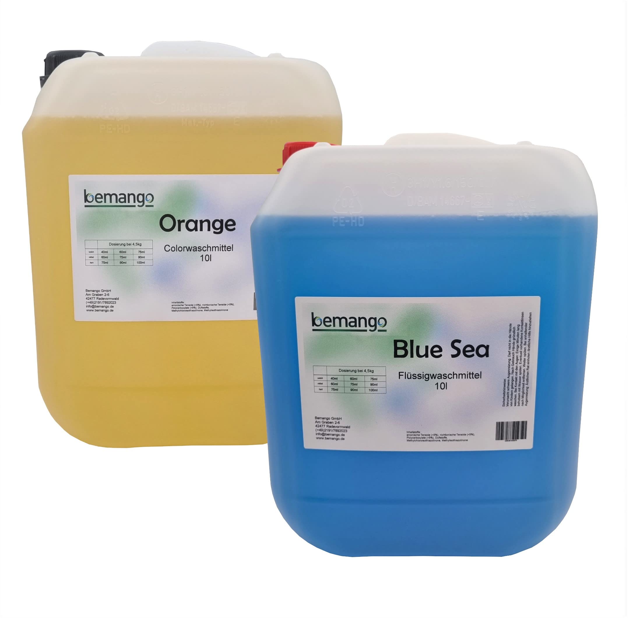 Red Orange 10 Liter Colorwaschmittel und Blue Sea 10 Liter Vollwaschmittel