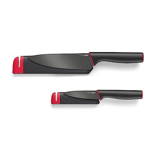 Joseph Joseph Slice&Sharpen - 2-er Set, Silikonbeschichtete Messer mit integriertem Messerschärfer - schwarz/rot