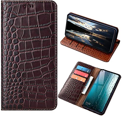 Für Samsung A8 2018 Leder Handyhülle, Luxus Krokodilstruktur Echtleder Flip Cover Case für Samsung Galaxy A8 2018 (5,6 Zoll) mit [Brieftasche] (Kaffee)