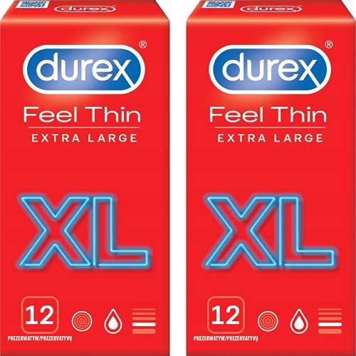 Durex Feel Thin Extra Large Kondome – XL Kondome für intensives Empfinden und innige Zweisamkeit - 24 (2 x 12 Stück)