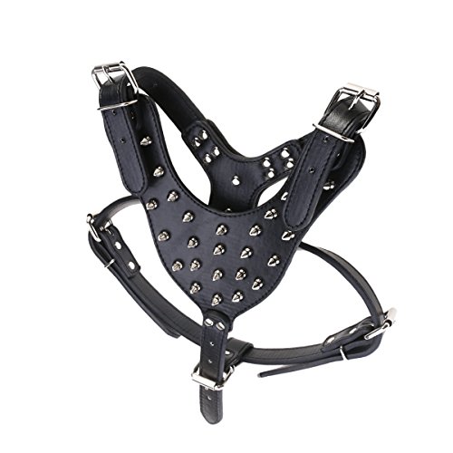 UEETEK Pull Vest Hund Harness Spike Nieten PU Geschirr für Kleine Mittlere Große Hunde (Schwarz)