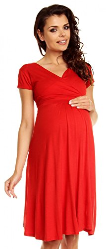 Zeta Ville - Damen - Umstandskleid - Kurzarm - Sommerkleid für Schwangere - 108c (Rot, 42, XL)