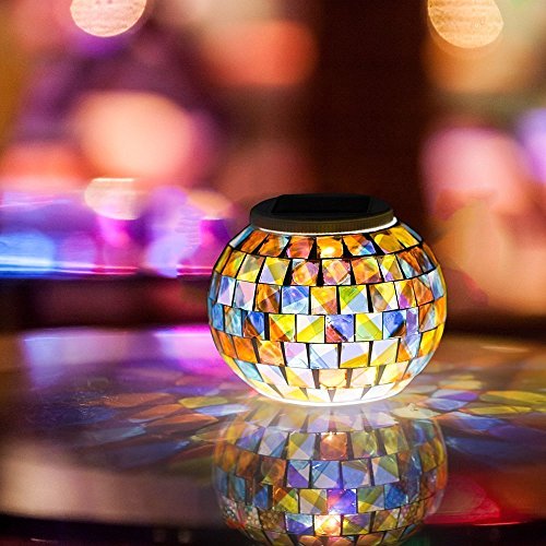 SUAVER Bunte Sphärische Mosaik Lampe,Wasserdichte LED Magic Kugel Leuchten Solar Mosaik Tischlampe für Garten, Patio, Tabelle, Zimmer (Ball)
