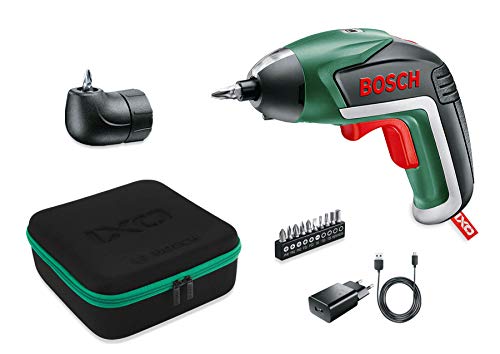 Bosch Akkuschrauber IXO Medium Set (5. Generation, Winkelaufsatz, 10 Bits, USB Ladegerät, Softcase, 3,6 Volt)