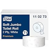 Tork 110273 weiches Jumbo Toilettenpapier in Premium Qualität für das Tork T1 Jumbo Toilettenpapiersystem / Toilettenpapier 2-lagig in hellem Weiß / mit Lorbeerblatt-Prägung, 6 x 1.800 Blatt