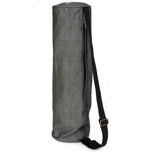 Yoga Studio Yogamatten-Tasche aus Bio-Baumwolle, zweifarbig, mit verstellbarem Schultergurt und Tasche, Schwarz