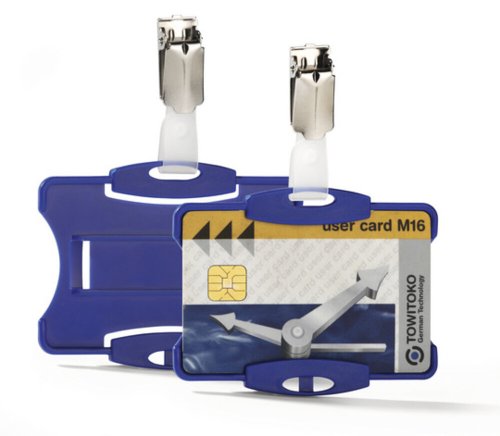 Durable 811806 Ausweiskartenhalter (für Betriebsausweis mit Clip, 87 x 54 mm (Innenmaß)) Packung à 25 Stück blau