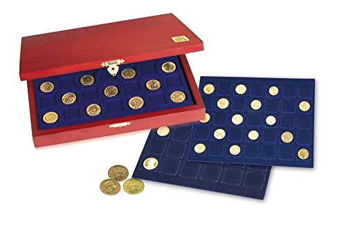 SAFE 5895 Münzkassette aus Holz für 72 Stück 2 Euro Münzen in Dosen | 3 herausnehmbare Tableaus | 255 x 210 x 40 mm