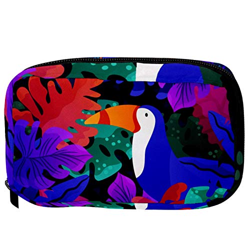 Kosmetiktasche mit tropischen violetten Blättern, praktische Kulturbeutel, Reisetasche, Oragniser, Make-up-Tasche für Frauen und Mädchen