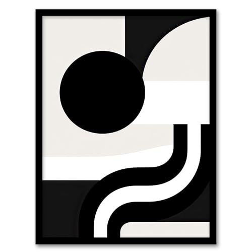 Abstract Geometric Artwork Black and White Minimalist Curves and Shapes High Contrast Artwork Framed Wall Art Print A4