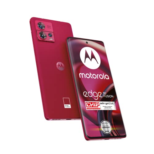 Motorola edge30 Fusion Smartphone (6,55"-FHD+-Display, 50-MP-Kamera, 8/128 GB, 4400 mAh, Android 12), Viva Magenta, inkl. Schutzcover u. Earbuds + KFZ-Adapter [Exklusiv bei Amazon]