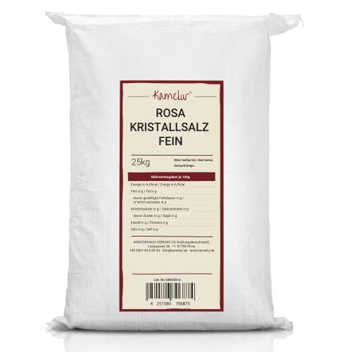 Kamelur 25kg Rosa Kristallsalz fein – feines Steinsalz ohne Zusätze, ideal für die Salzmühle - Salz fein in der Großpackung