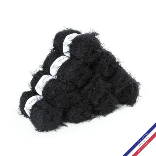 Bergère de France - ADÈLE Wolle set zum stricken und häkeln (10 x 50 g) - 72% polyamid - 4,5 mm - Ein Faden mit einem haarigen Effekt - Schwarz (NOIR)