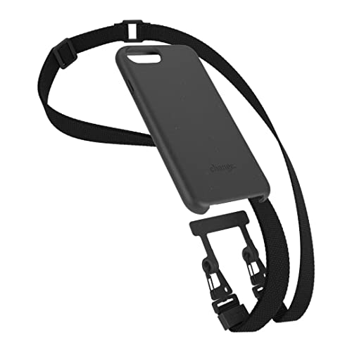 Woodcessories - Nachhaltige Handykette abnehmbar kompatibel mit iPhone SE2022 Hülle schwarz, iPhone SE2020, 8/7 mit zusätzlichem Wechsel Band aus Oeko-TEX Stoff (schwarz)