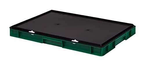 1a-TopStore Stabile Profi Aufbewahrungsbox Stapelbox Eurobox Stapelkiste mit Deckel, Kunststoffkiste lieferbar in 5 Farben und 21 Größen für Industrie, Gewerbe, Haushalt (grün, 60x40x6 cm)