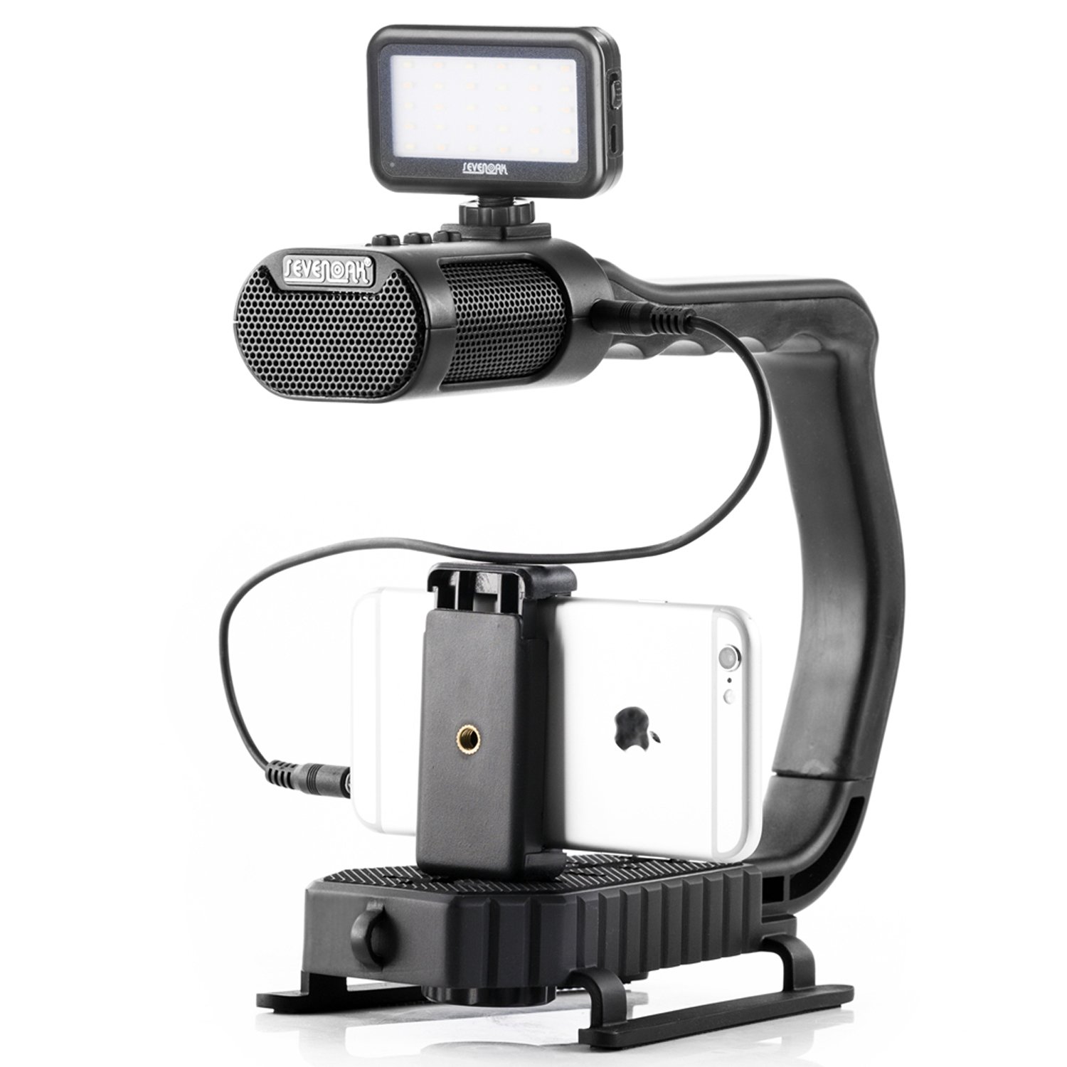 SevenOak MicRig Video Audio Griff mit Eingebautem Mikrofon für Smartphone GoPro DSLR Kamera Camcorder mit Pergear Reinigung Set