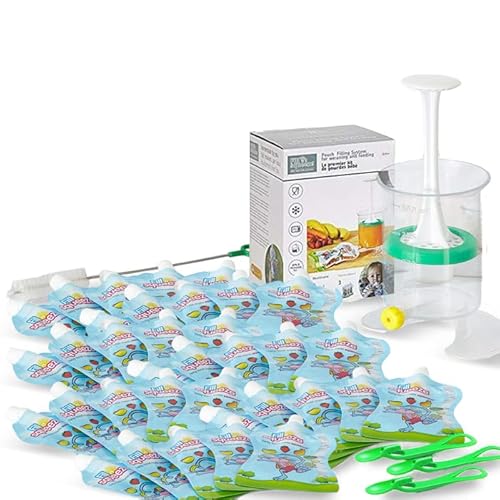 Ultimate Baby Entwöhnung Pouch Kit System mit 35 wiederverwendbaren Lebensmittel-Beutel, 3 Beutel Löffel & Beutelfüll System für Püree, Joghurt, Smoothies für hausgemachte Kleinkind Snacks