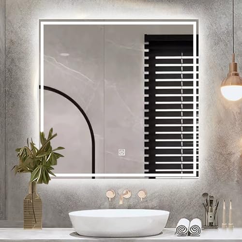 JSWHYBD Badezimmerspiegel Led Badezimmer Wandspiegel Quadrat Smart Badezimmer-Wand-Make-up-Spiegel Induktion des Menschlichen Körpers Berührungsschalter 90 * 90cm A
