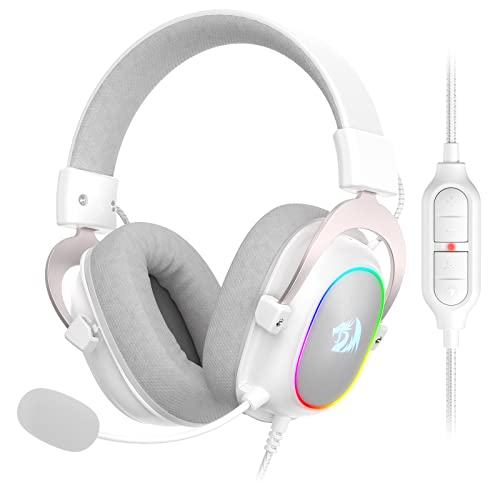 Redragon H510 RGB Weiß Gaming Kopfhörer - 7.1 Surround Sound - 53 mm Audiotreiber in Ohrpolstern aus Memory Foam mit strapazierfähigem Stoffbezug – Kopfhörer für mehrere Plattformen - für PC/PS4/NS