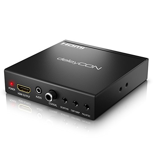 deleyCON SCART zu HDMI Konverter mit Audio Extractor SCART + HDMI Eingang auf HDMI Ausgang Koaxial + 3,5mm Audio Ausgang SCART auf HDMI