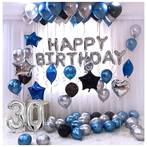 Ballons rosa 76 blaue silberne Metall Latexballons Geburtstagsfeierdekorationen Happy birthday ballon (Color : Birthday set, Size : Number 11)