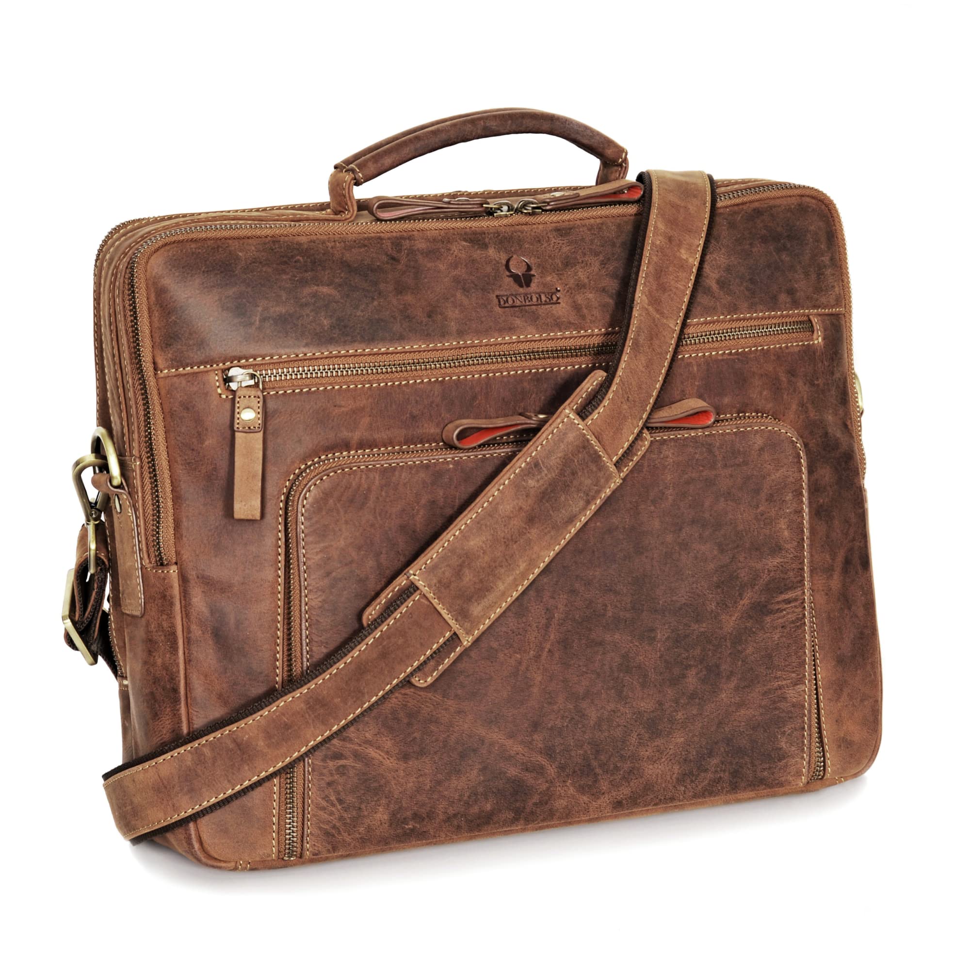 DONBOLSO 15,6" Laptop-Tasche aus erstklassigem Leder | San Francisco Braune Aktentasche für Notebook in zwei Größen | Ideal für Herren und Alltaggebrauch