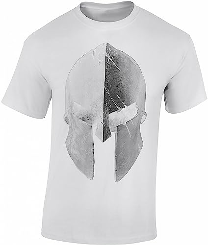 Gym Shirt Herren : Sparta Helm - Spartaner T-Shirt - Spartan Shirt - Sport Fitness Tshirt Herren (Weiss 3XL)