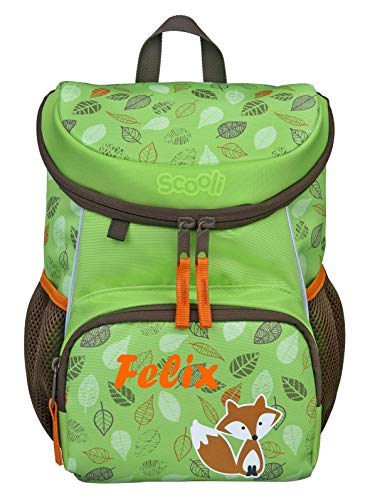 Mini-Me Kindergartenrucksack 3-6 Jahre mit Namen bedruckt | Motiv Fuchs in grün Tiere für Jungen & Mädchen | kleiner Rucksack mit Brustgurt gepolstert (Freddi Fox)