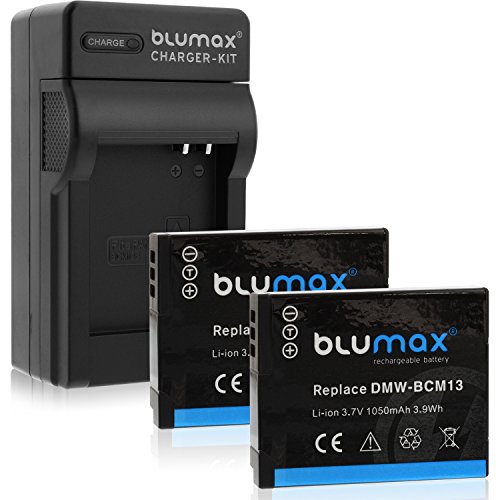 2X Blumax Akku ersetzt Panasonic DMW-BCM13 / DMW-BCM13E 1050mAh + Ladegerät DMW-BCM13 / DMW-BCM13E | passend zu Lumix DMC TZ40 TZ41 TZ55 TZ56 TZ58 TZ60 TZ61 TZ70 TZ71 || ZS30 ZS40 ZS50 || TS5 FT5