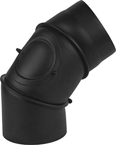 rg-vertrieb Ofenrohr Knie Winkel Bogen 0-90° verstellbar mit Tür Stahlrohr Abgasrohr Senotherm Schwarz 2mm Heizung Rauchrohrbogen (200mm)