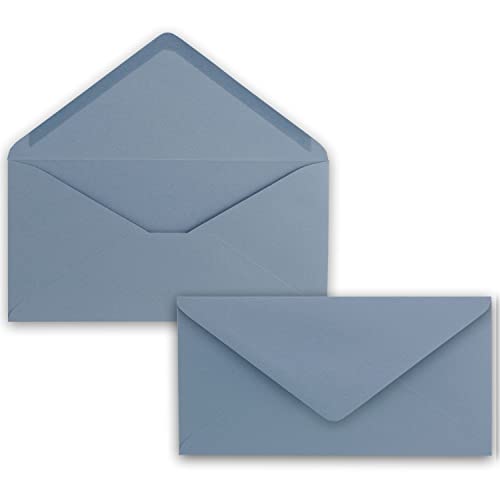 100 Brief-Umschläge Graublau (Blau) DIN Lang - 110 x 220 mm (11 x 22 cm) - Nassklebung ohne Fenster - Ideal für Einladungs-Karten - Serie FarbenFroh