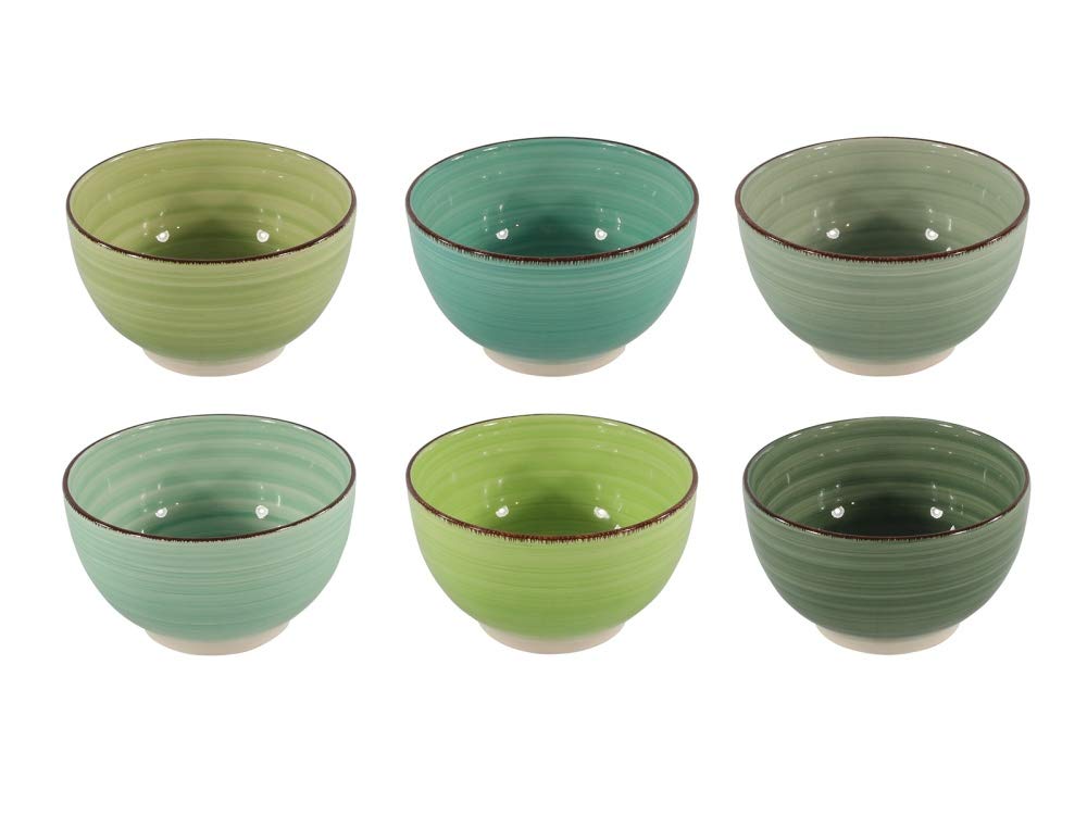 Annastore 6 x Servierschalen-Set aus Keramik Ø 14 cm - Müslischalen Schalen Obstschalen Dessertschalen Suppenschalen Salatschalen Farbe Verde