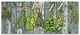 ARTland Spritzschutz Küche aus Alu für Herd Spüle 120x50 cm (BxH) Küchenrückwand mit Motiv Kräuter Pflanzen Gewürze Holzoptik Landhaus Shabby T5XN