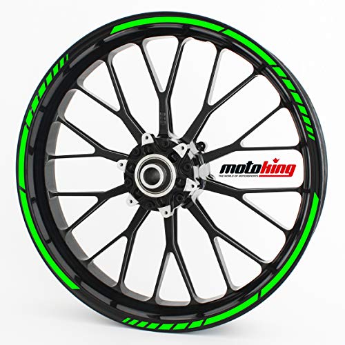 Felgenrandaufkleber im GP Design - Vorgekrümmt für 20" bis 24" - Felgenaufkleber - Für Motorrad, Auto & mehr - Farbe: Grün Neon