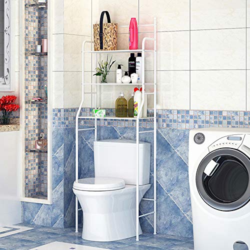 3-Tiers lackierter Stahl Toilettenregal WC-Regal Badezimmer Regal Aufbewahrungsregal für Badezimmer, 165 * 55 * 26cm (Weiß)